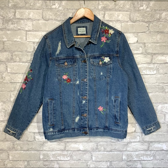 Wax Jean Jackets & Blazers - WAX JEAN. DENIM JACKET. FLORAL EMBROIDERY. 100% COTTON. MEDIUM WASH. SZ MEDIUM